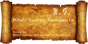 Mihálovits Innocencia névjegykártya